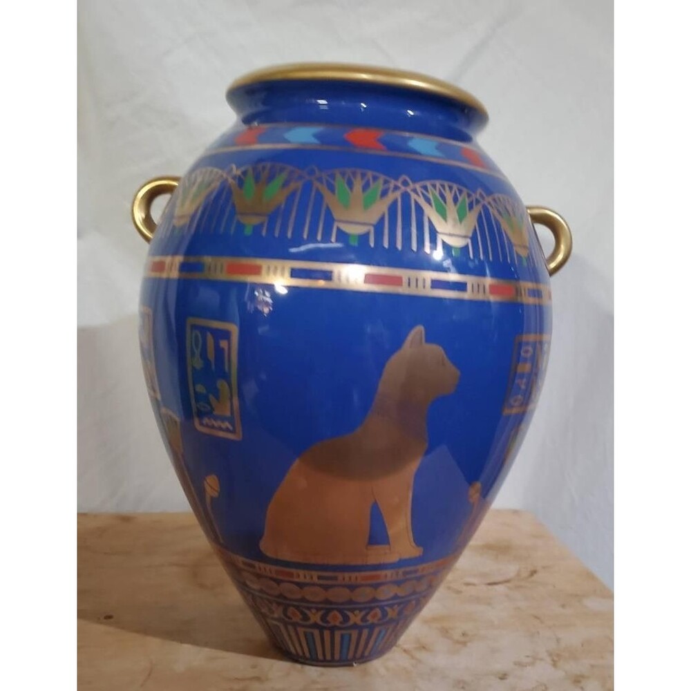 Franklin Mint Golden Vase of Bast Roushdy Iskander Garas 1987 24K Egyptian Cat